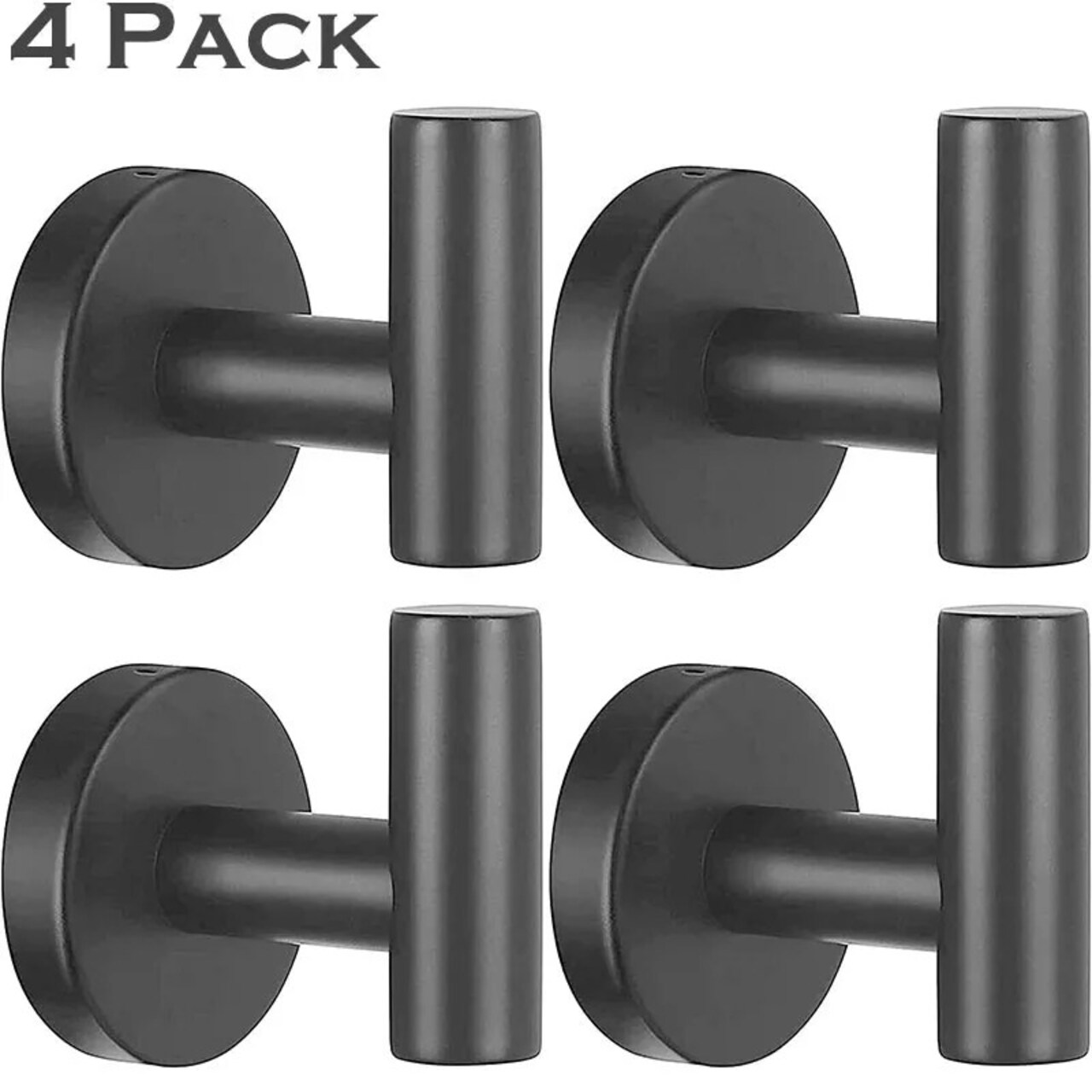 4 Pack Matte Black Stainless Steel Coat Robe Hat Clothes Hook Modern Wall Holder